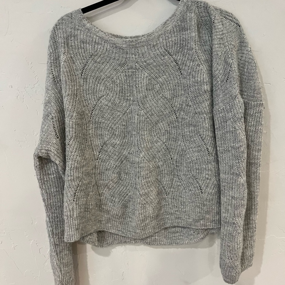 Anthropologie Gray Crew Neck Sweater with Textured Knit